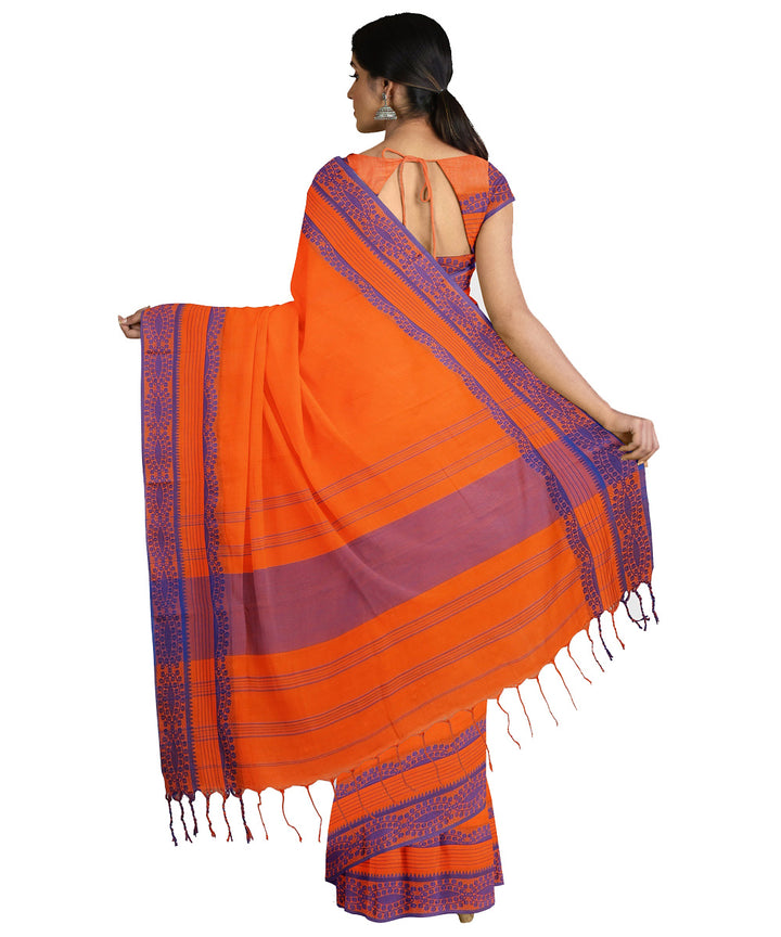 Tantuja orange purple handwoven tangail cotton sari