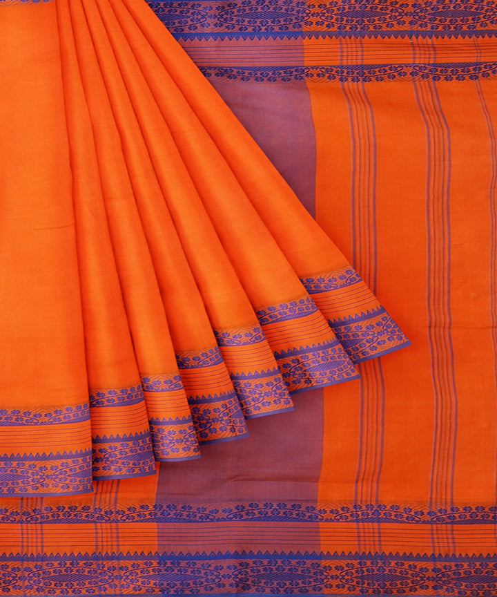Tantuja orange purple handwoven tangail cotton sari