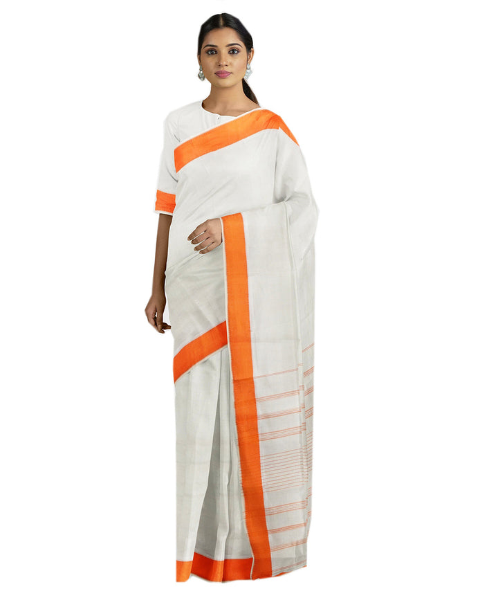 Tantuja white orange handloom tangail cotton sari