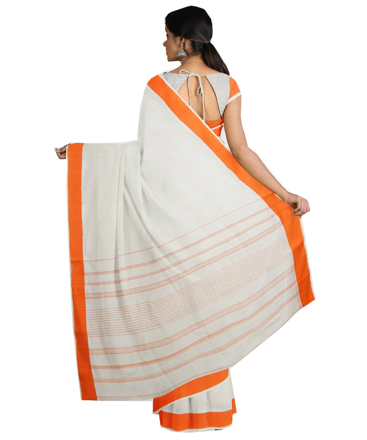 Tantuja white orange handloom tangail cotton sari
