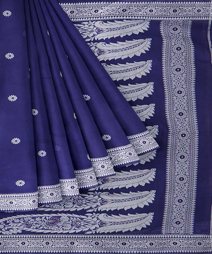 Tantuja navy blue white handwoven tangail cotton sari