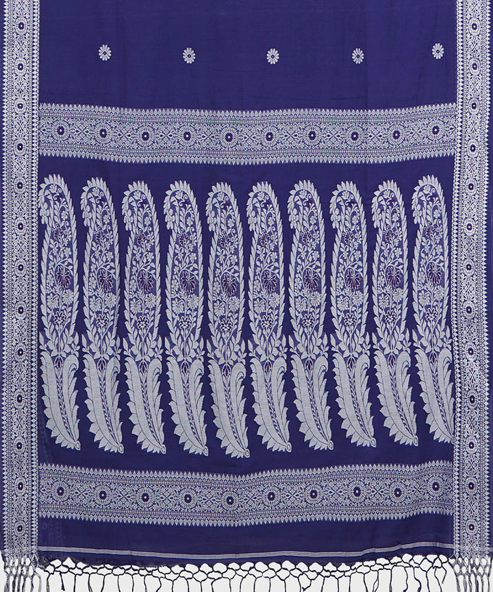 Tantuja navy blue white handwoven tangail cotton sari