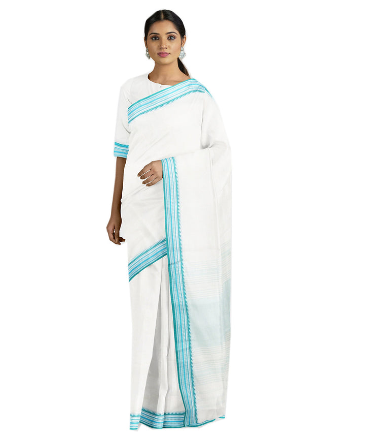 Tantuja white sky blue handwoven tangail cotton sari