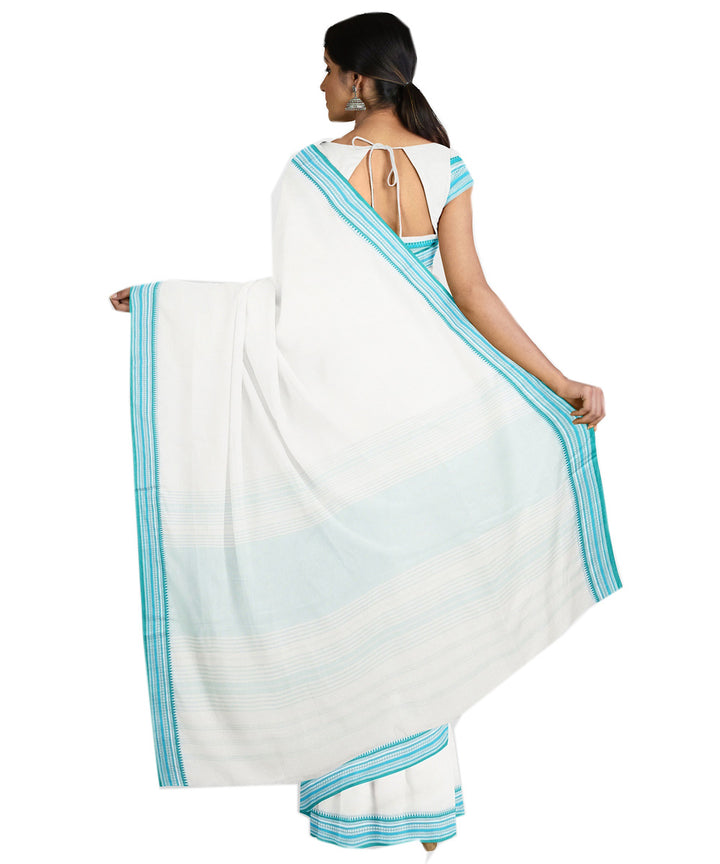 Tantuja white sky blue handwoven tangail cotton sari