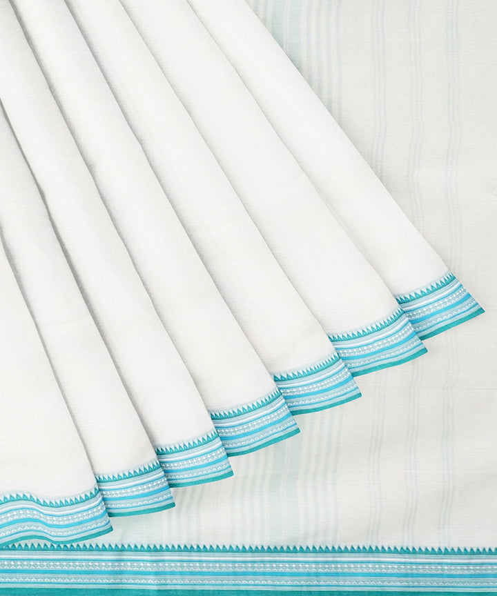 Tantuja white sky blue handwoven tangail cotton sari