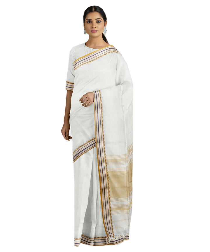 Tantuja white brown handwoven tangail cotton sari