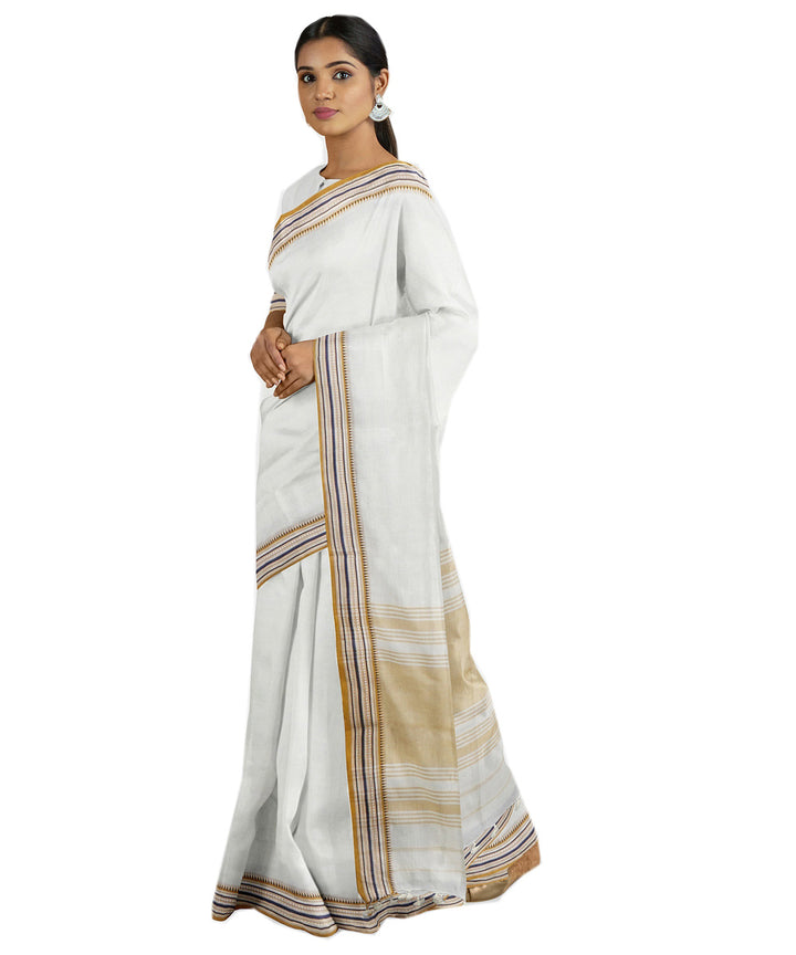 Tantuja white brown handwoven tangail cotton sari