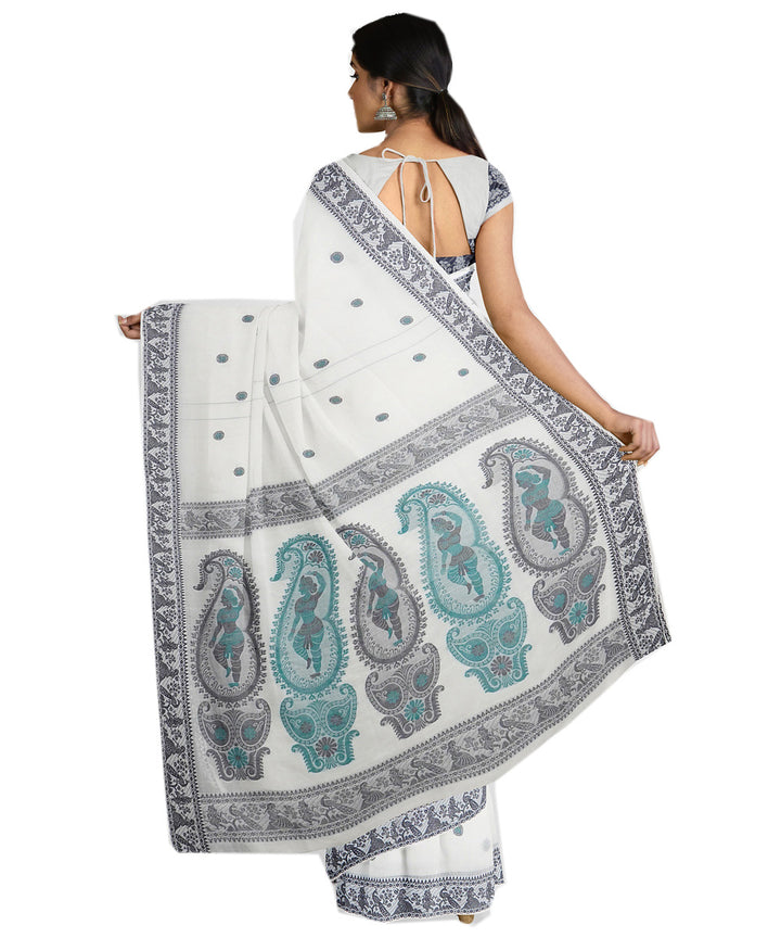 Tantuja white grey handwoven tangail cotton sari