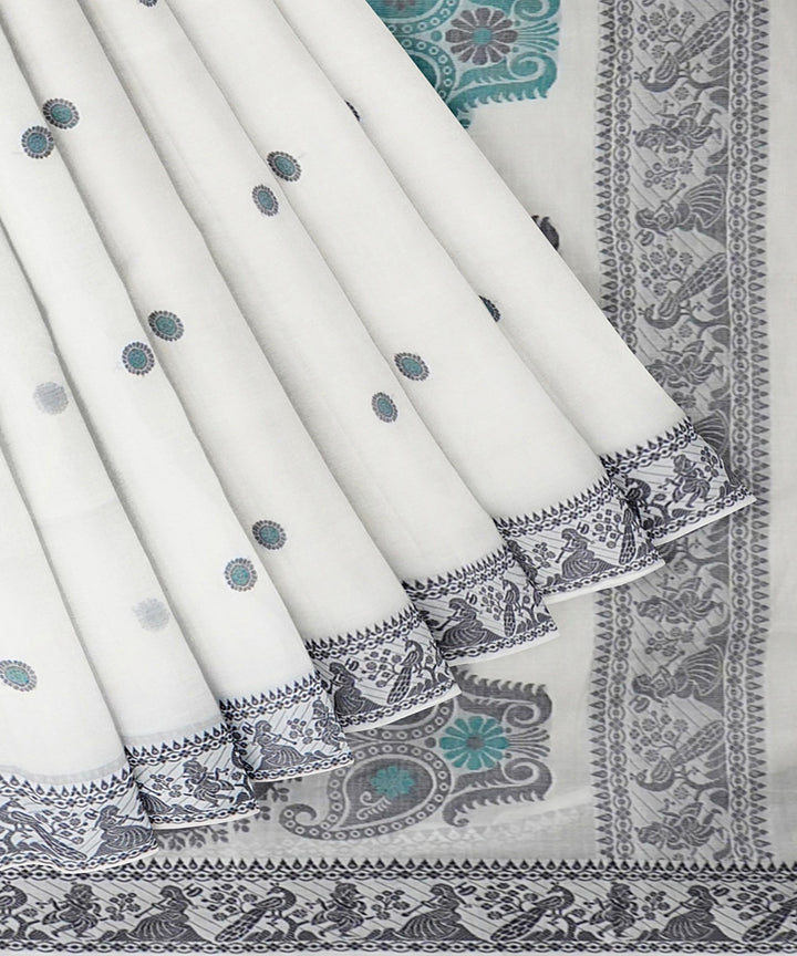 Tantuja white grey handwoven tangail cotton sari