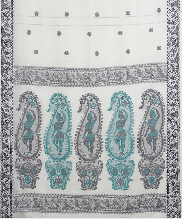 Tantuja white grey handwoven tangail cotton sari