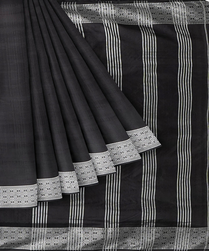 Tantuja black grey handwoven tangail cotton sari