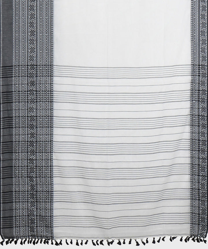 Tantuja white dark grey handwoven tangail cotton sari