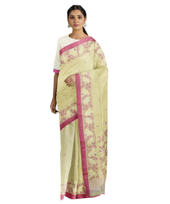 Tantuja yellow handwoven tangail cotton sari