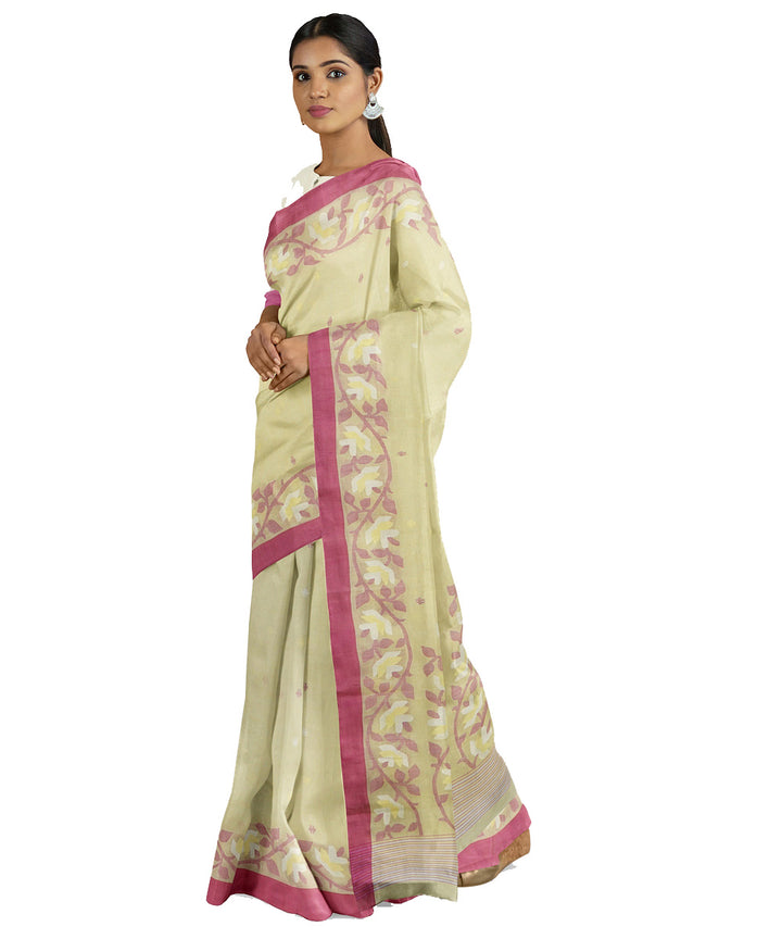 Tantuja yellow handwoven tangail cotton sari