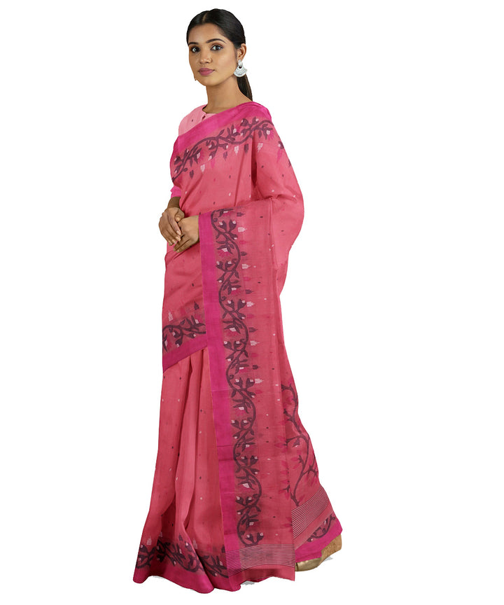 Tantuja rose pink handwoven tangail cotton sari