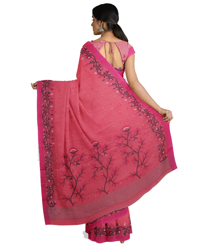Tantuja rose pink handwoven tangail cotton sari