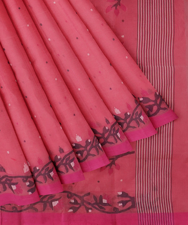 Tantuja rose pink handwoven tangail cotton sari