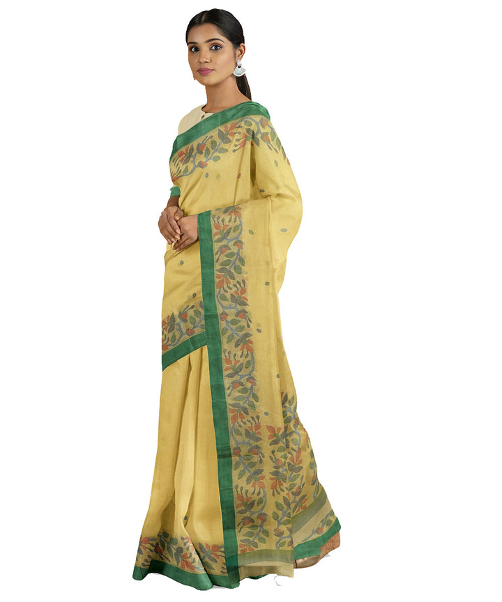 Tantuja yellow green handwoven tangail cotton sari