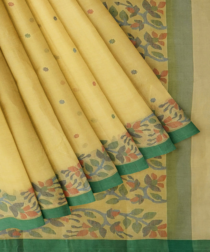 Tantuja yellow green handwoven tangail cotton sari