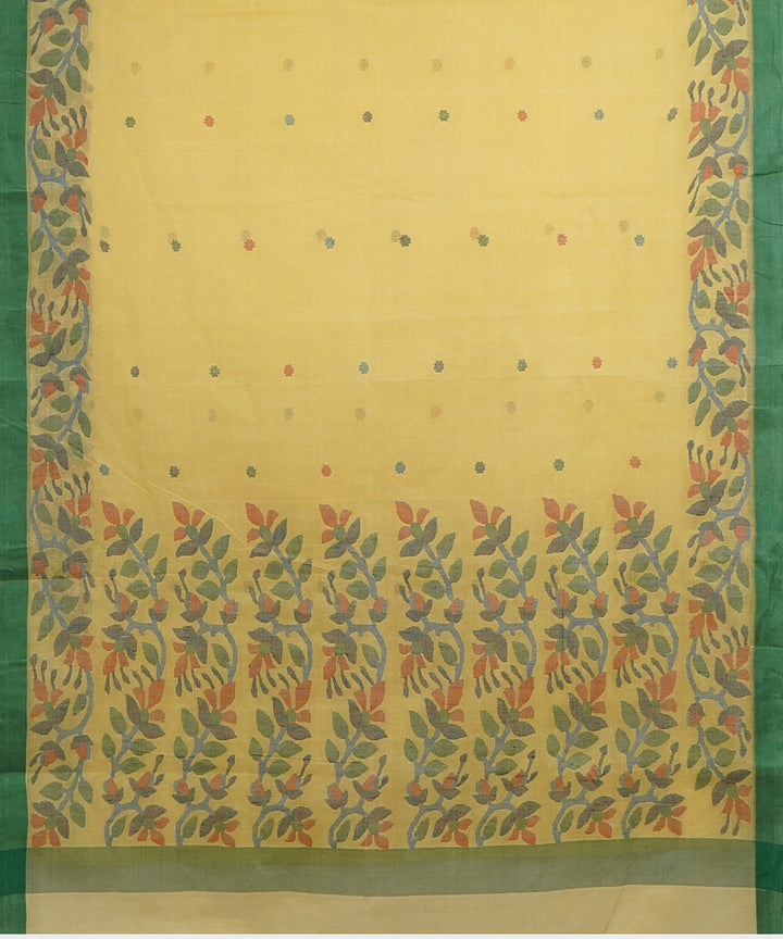 Tantuja yellow green handwoven tangail cotton sari