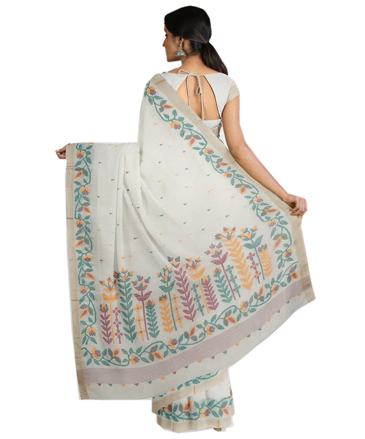 Tantuja white handwoven tangail cotton sari