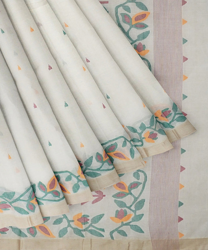 Tantuja white handwoven tangail cotton sari