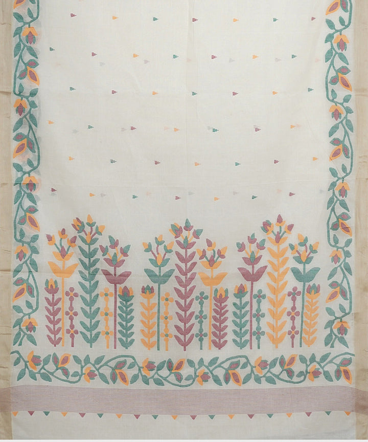 Tantuja white handwoven tangail cotton sari