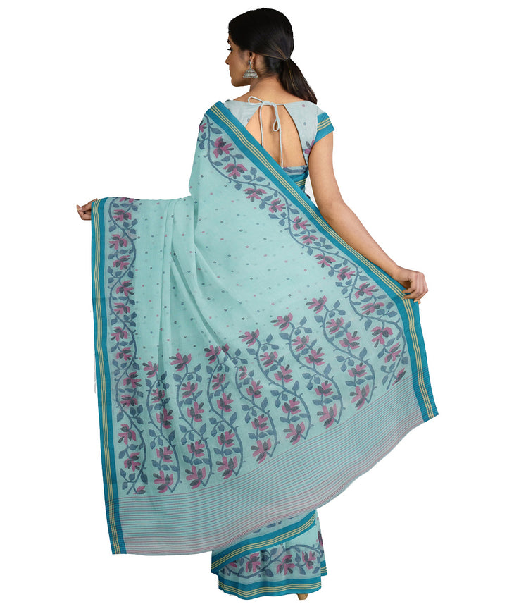 Tantuja cyan blue handwoven tangail cotton sari
