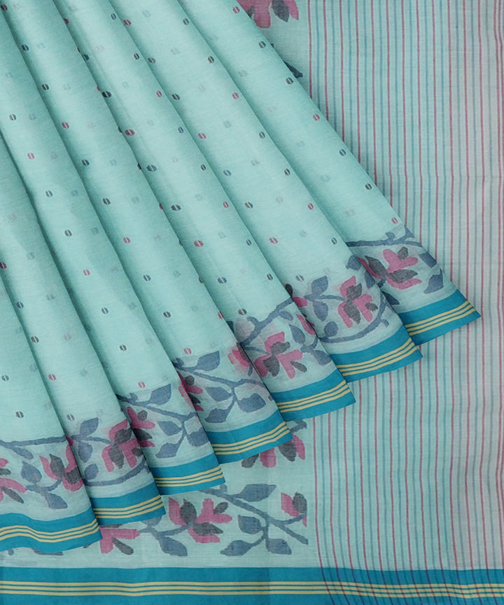 Tantuja cyan blue handwoven tangail cotton sari