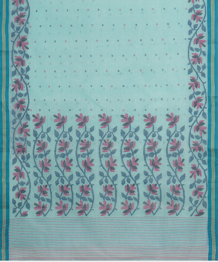 Tantuja cyan blue handwoven tangail cotton sari