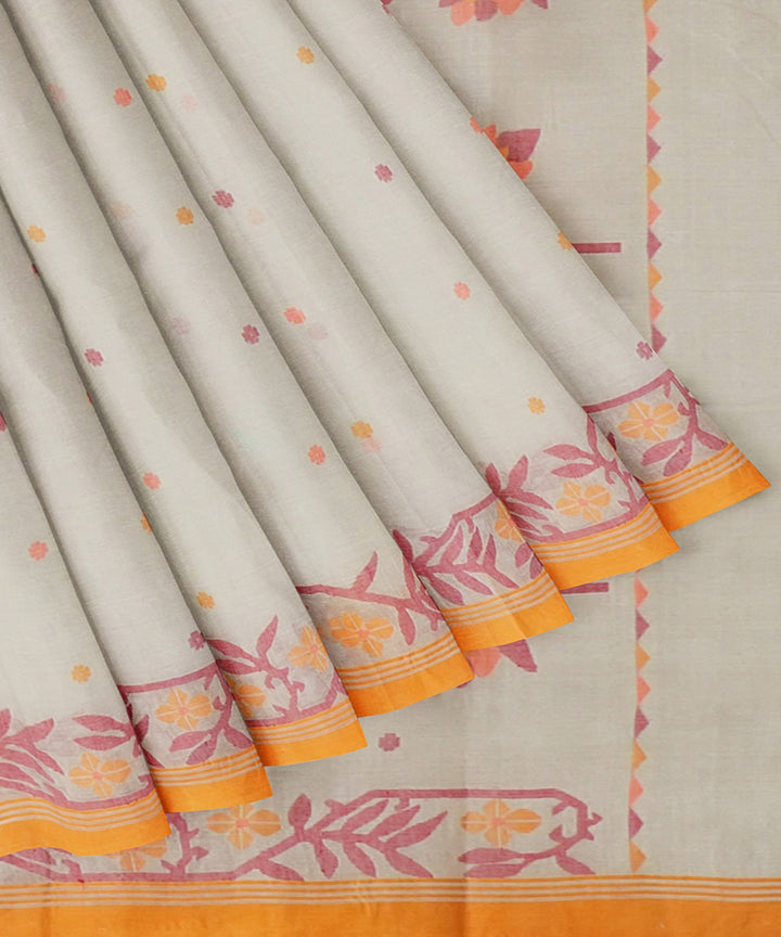 Tantuja beige handwoven tangail cotton sari