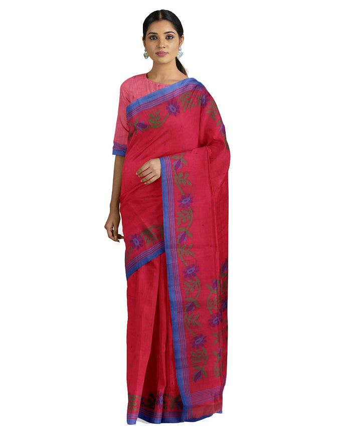 Tantuja pink blue handwoven tangail cotton saree