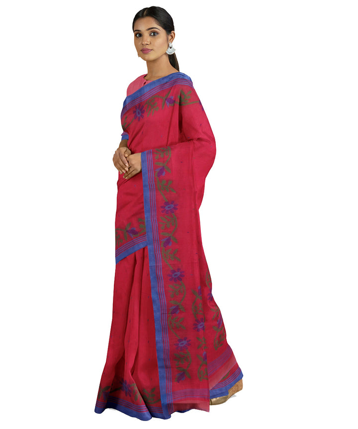 Tantuja pink blue handwoven tangail cotton saree