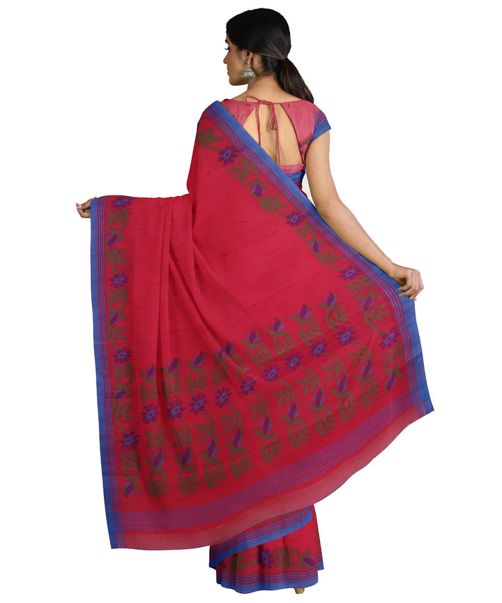 Tantuja pink blue handwoven tangail cotton saree