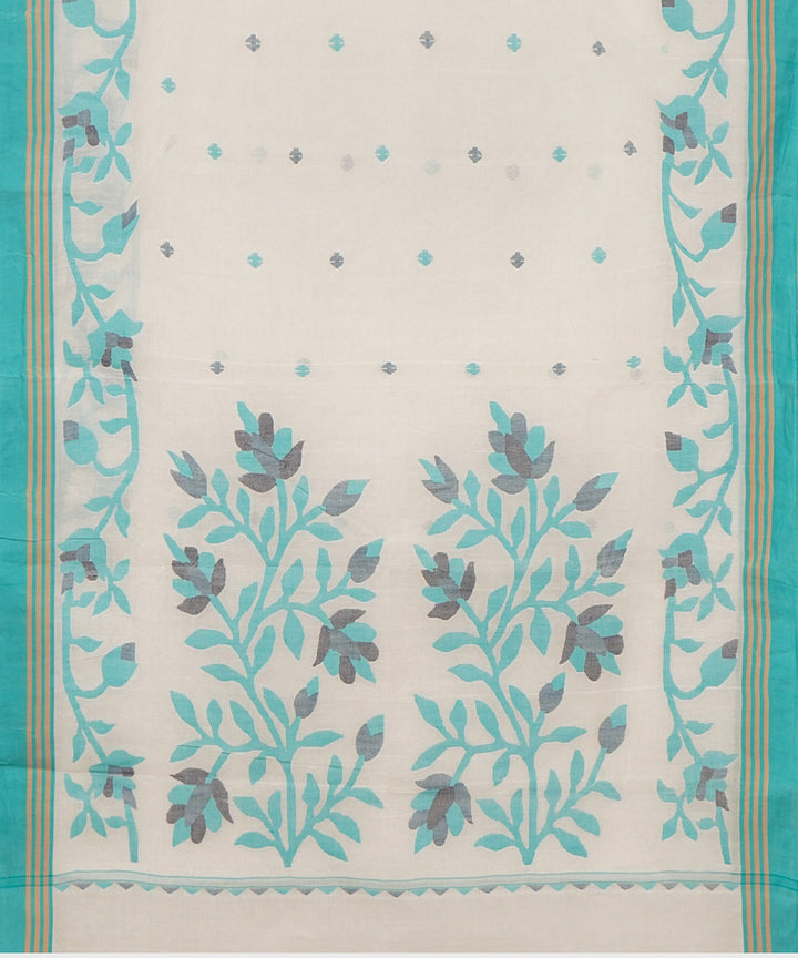 Tantuja off white green handwoven tangail cotton sari