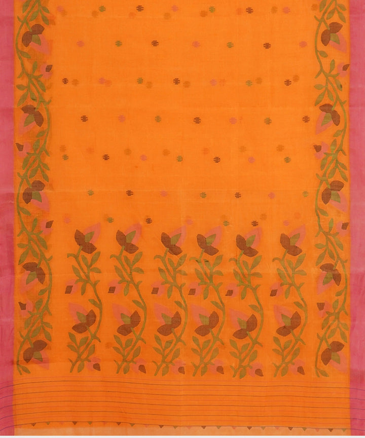 Tantuja orange handwoven tangail cotton sari