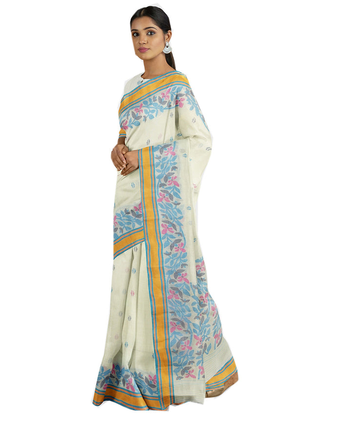 Tantuja off white handwoven tangail cotton sari