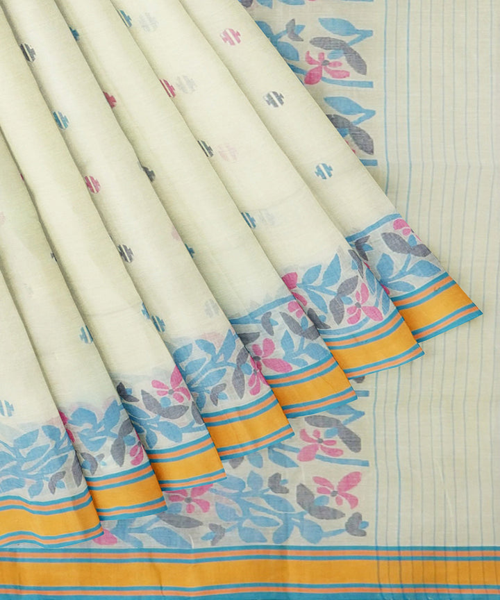 Tantuja off white handwoven tangail cotton sari