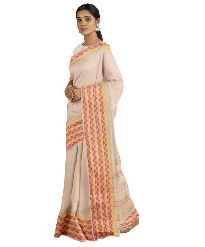 Tantuja beige orange handwoven tangail cotton sari