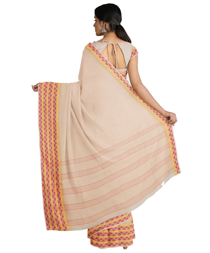 Tantuja beige orange handwoven tangail cotton sari