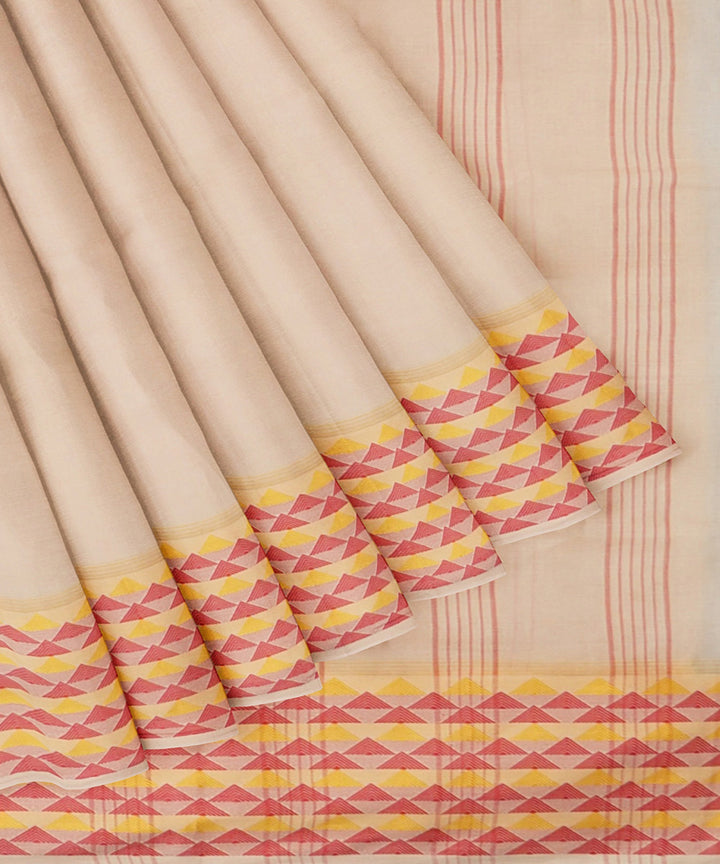 Tantuja beige orange handwoven tangail cotton sari