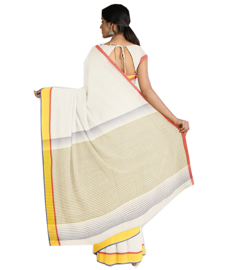 Tantuja white yellow handwoven shantipuri cotton sari