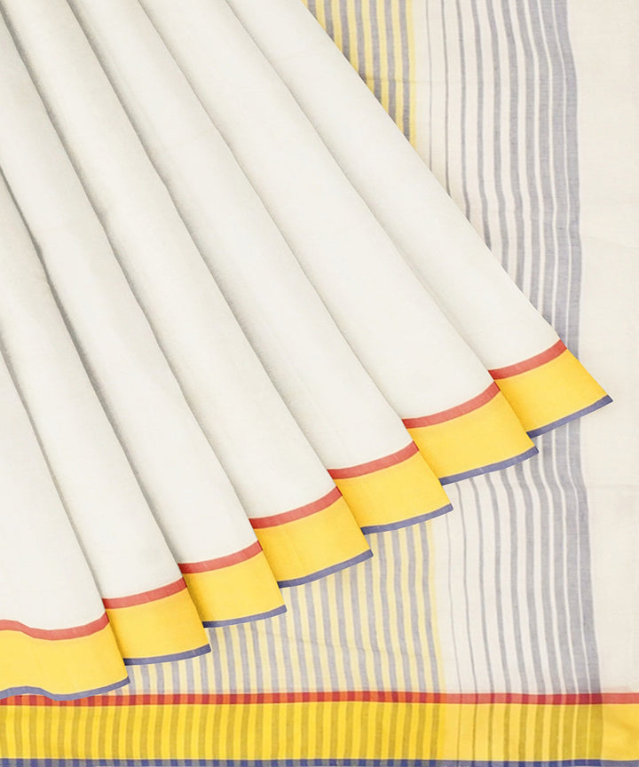 Tantuja white yellow handwoven shantipuri cotton sari