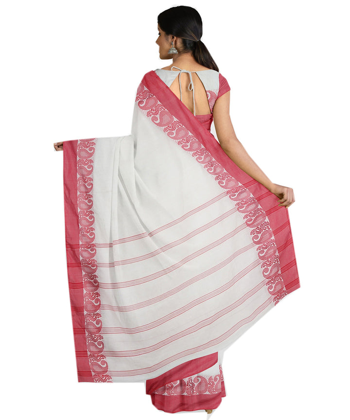 Tantuja off white red handwoven shantipuri cotton sari