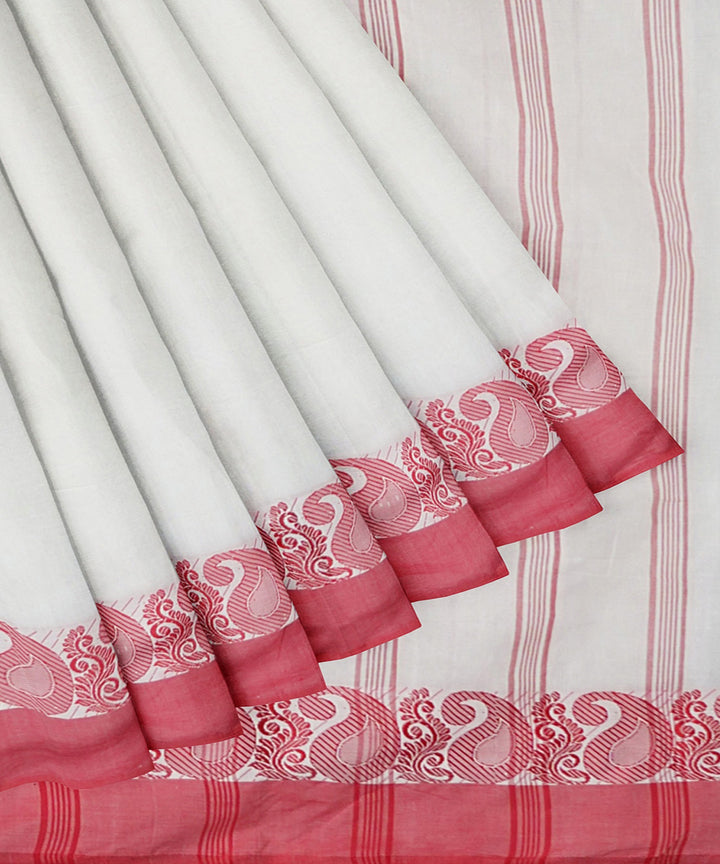 Tantuja off white red handwoven shantipuri cotton sari