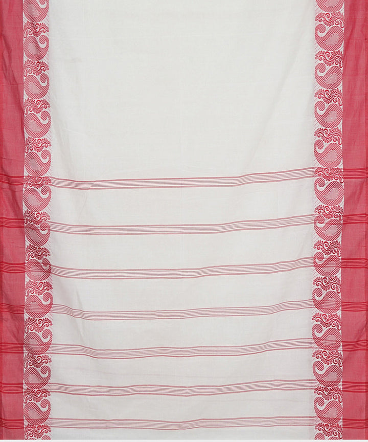 Tantuja off white red handwoven shantipuri cotton sari