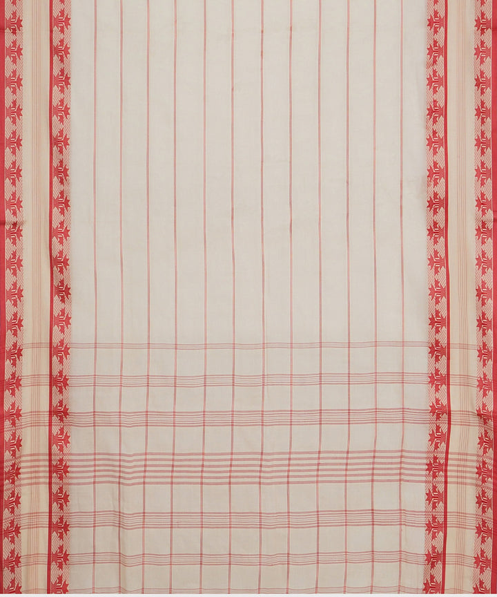 Tantuja light grey red handwoven shantipuri cotton sari