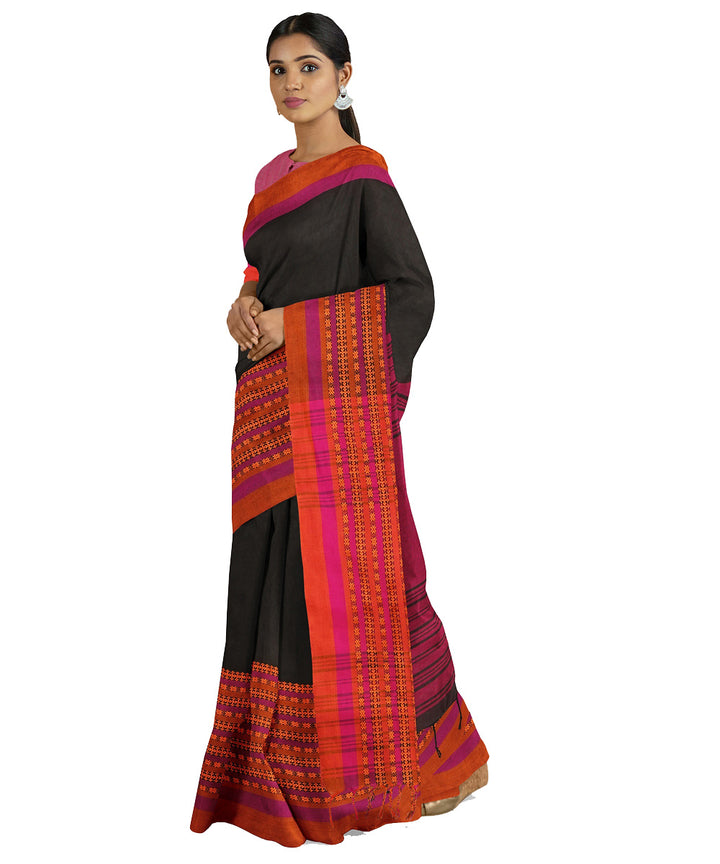 Tantuja black red handwoven shantipuri cotton sari