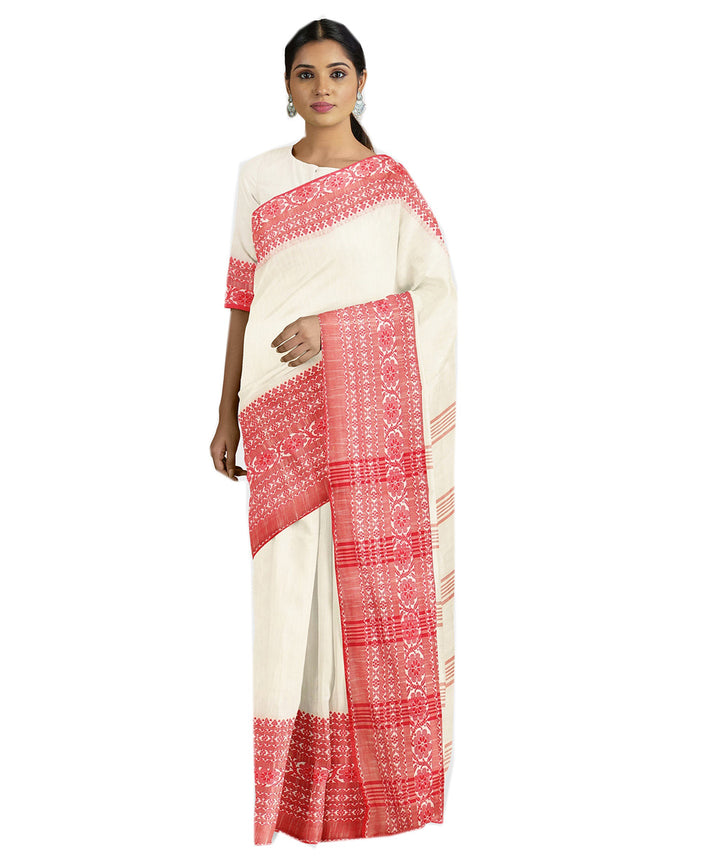 Tantuja white red handwoven shantipuri cotton sari