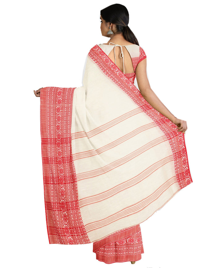 Tantuja white red handwoven shantipuri cotton sari